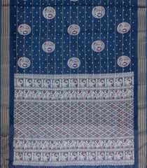 Navy Blue Printed Synthetic Dola Silk Saree With Zari Stripes & Border Motifs-SY0341