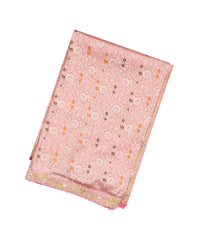 Baby Pink Woven Silk Saree With Meena Floral Motifs & Hand Embroidered Selvage-EN1701
