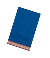 Blue Handloom 9 Yards Silk Cotton Saree With Contrast Border-SC4452