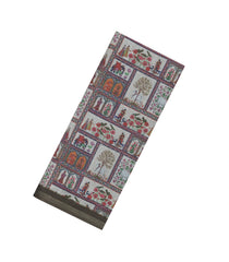Dark Olive Printed Art Linen Saree With Zari Border-BL6024