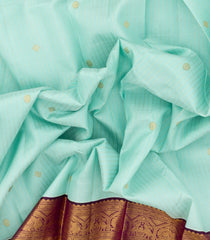 Turquoise Handloom Korvai Kanchipuram Silk Saree With Stripes & Buttas-KA14009