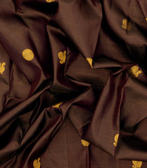 Dark Maroon Handloom Korvai Kanchipuram Silk Saree With Stripes & Buttas-KA14856