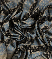 Grey & Black Handloom Organza Soft Silk Saree With Floral Motifs-SO4135