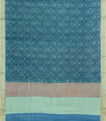 Blue Woven Pure Silk Saree With Printed Floral Motifs-PS0655