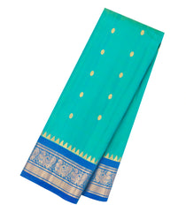 Aquamarine Handloom Gadwal Silk Saree With Buttas & Contrast Border -GA0453