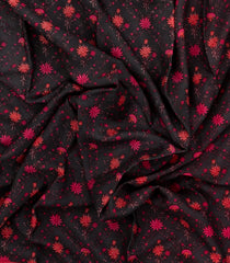Black Woven Pure Silk Saree With Printed Floral Motifs-PS0656