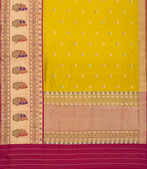 Mustard Handloom Banarasi Silk Saree With Meena Floral Buttas