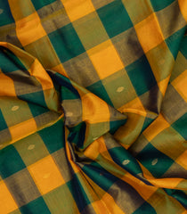 Mustard & Green Handloom Silk Cotton Saree With Checks & Contrast Border-SC4458