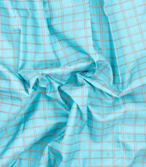 Turquoise Handloom Korvai Kanchipuram Silk Saree With Checks & Kanchipuram Butta Silk Sarees-KA16580