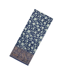 Steel Blue Printed Chanderi Cotton Saree With Zari Border-CC1513