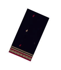 Navy Blue Handloom Bengal Cotton Saree With Floral Buttas-BG1682
