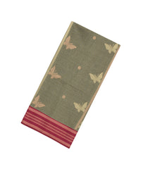 Dark Beige Woven Art Dupion Saree With Butterfly Motifs & Contrast Border-BL4941