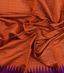 Orange Woven Tussar Silk Saree With Checks & Contrast Border-TU3244