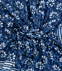 Indigo Printed Jaipur Cotton Saree With Floral Motifs-JC1445