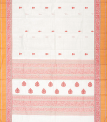 White Handloom Kanchi Cotton Saree With Gandaberunda Buttas-KC1527
