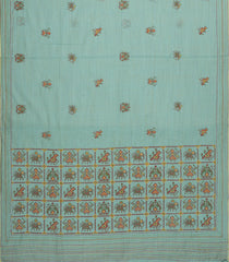 Light Blue Embroidered Synthetic Linen Saree With Elephant Motifs-SY0562
