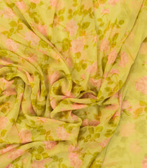 Lemon Yellow Woven Pure Chiffon Silk Saree With Printed Floral Motifs