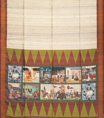 Off White Woven Synthetic Dupion Saree With Printed Paintings In Pallu-BL4292