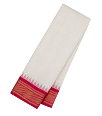 Off White Handloom Gadwal Cotton Saree With Checks & Contrast Temple Border-GA0313