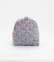 Turquoise Cotton Bagru Printed Toiletry Bag With Zipper-ACS1089