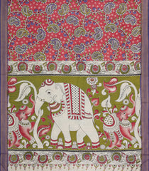Peach Printed Kalamkari Cotton Saree With Zari Border-KAL1222