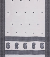 White Handloom Bengal Cotton Saree With Kamalam Buttas-BG1769