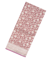 Dusty Pink Handloom Banarasi Tissue Silk Saree With Floral Vine Motifs-BE1408
