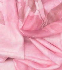 Bubblegum Pink Handloom Linen Saree With Printed Flowers