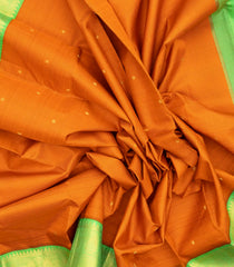 Orange Handloom Korvai Kanchipuram Silk Saree With Stripes & Buttas-KA12976