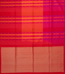 Orange Handloom Soft Silk Saree With Stripes & Floral Motifs-SO4256