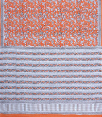 Orange Printed Jaipur Cotton Saree With Printed Floral Motifs-JC1945