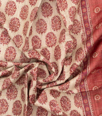 Taupe Woven Tussar Silk Saree With Printed Floral Motifs-TU3079