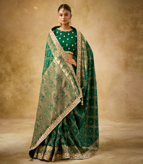 Dark Green Woven Blended Silk Saree With Heavy Embroidery Zircon Moti Work-BL4114