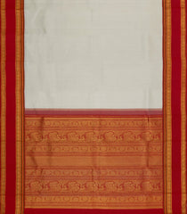 Off White Handloom Korvai Kanchipuram Silk Saree With Contrast Border-KA15205