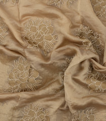 Beige Embroidered Synthetic Crushed Tissue Saree With Floral Motifs-SY0589