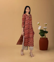 Red Kalamkari Inspired Printed Floral Kurta-KR0838