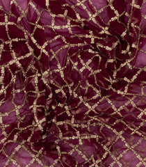 Magenta Woven Net Saree With Embroidered Floral Motifs-EN1877