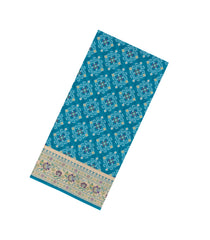 Cyan Woven Art Dupion Saree With Tie & Dye Motifs & Zari Border-BL5856