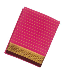 Pink Mysore Crepe Silk Saree With Zari Stripes & Contrast Border