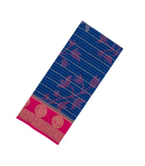 Blue Printed Synthetics Dola with Zari Stripes & Contrast Border-BL5219