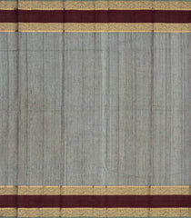 Dark Grey Handloom Kanchi Cotton Saree With Checks & Annam Buttas