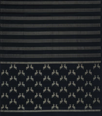 Black Handloom Soft Silk Saree With Floral Stripes-SO4703
