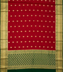 Crimson Mysore Crepe Silk Saree With Floral Motifs & Contrast Border