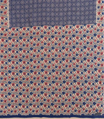 Blue Printed Jaipur Cotton Saree With Floral Motifs-JC1743
