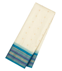 White Handloom Gadwal Silk Saree With Buttas & Contrast Temple Border-GA0305