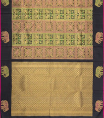 Black Handloom Kanchipuram Silk Saree With Bomkai Motifs-KA16369