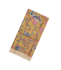 Mustard Handloom Tussar Silk Saree With Printed Motifs-TU3436