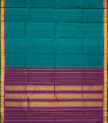 Cyan Handloom Kanchipuram Silk Saree With Contrast Zari Border