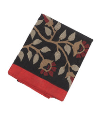 Black Handloom Dhakai Cotton Saree With Floral Motifs