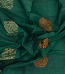 Dark Green Handloom Village Cotton Saree With Buttas-VC1646